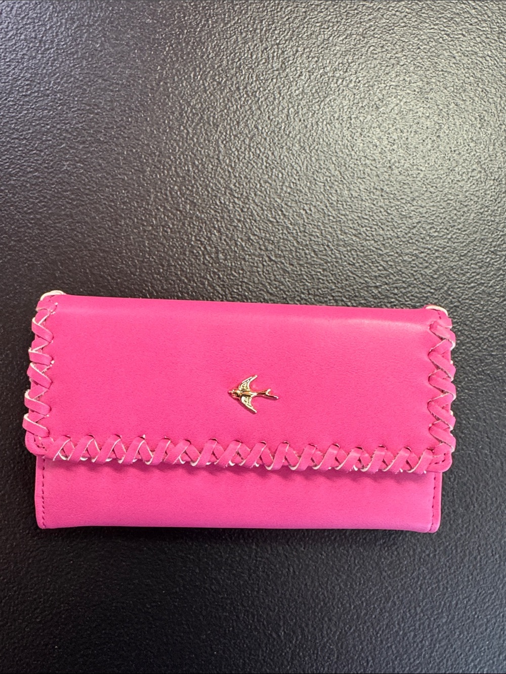 Women's Pink Leather Fold Wallet with Gold Accent